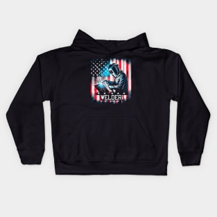 Welding Funny Welder Quotes USA American Flag Kids Hoodie